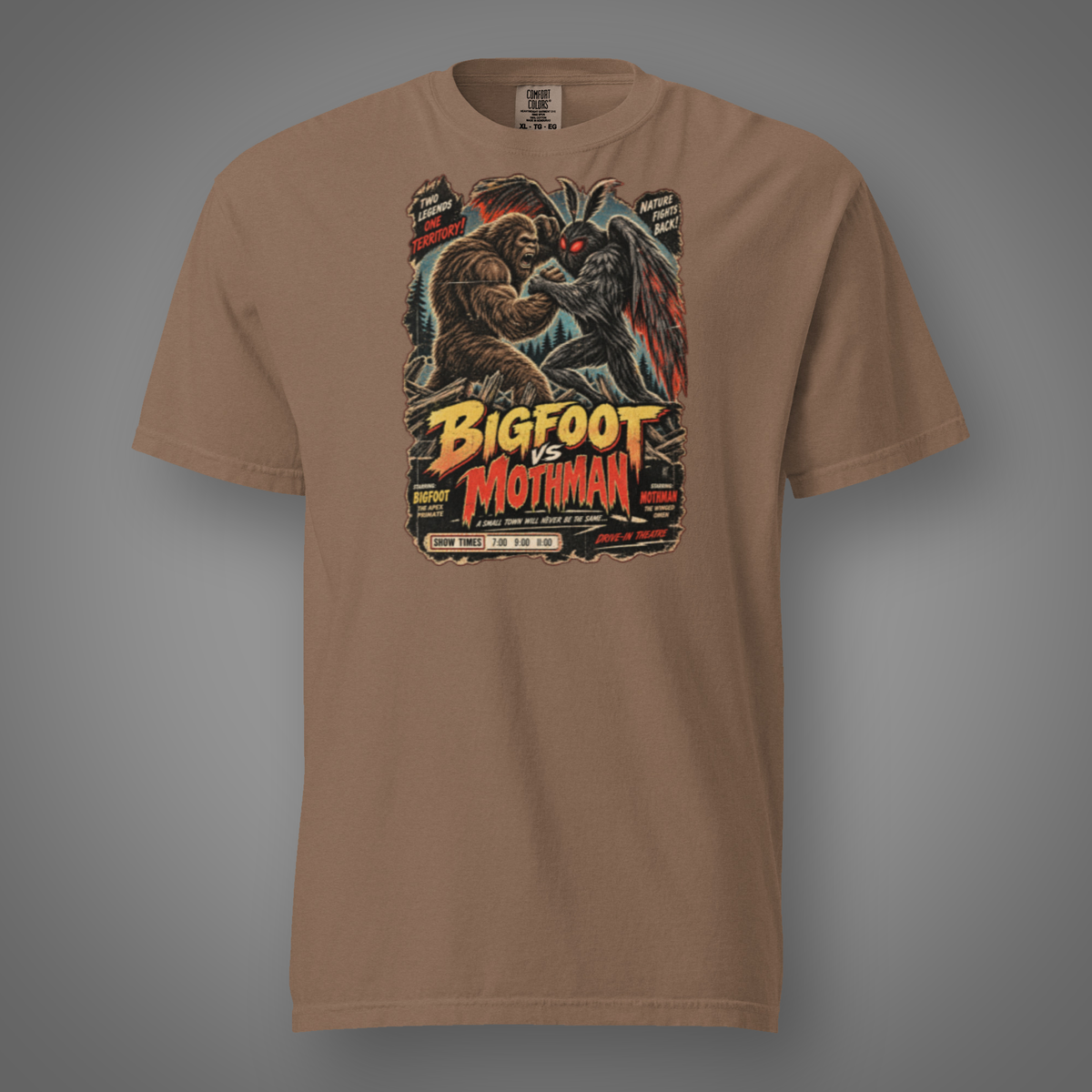 Bigfoot vs Mothman graphic T-shirt in Espresso