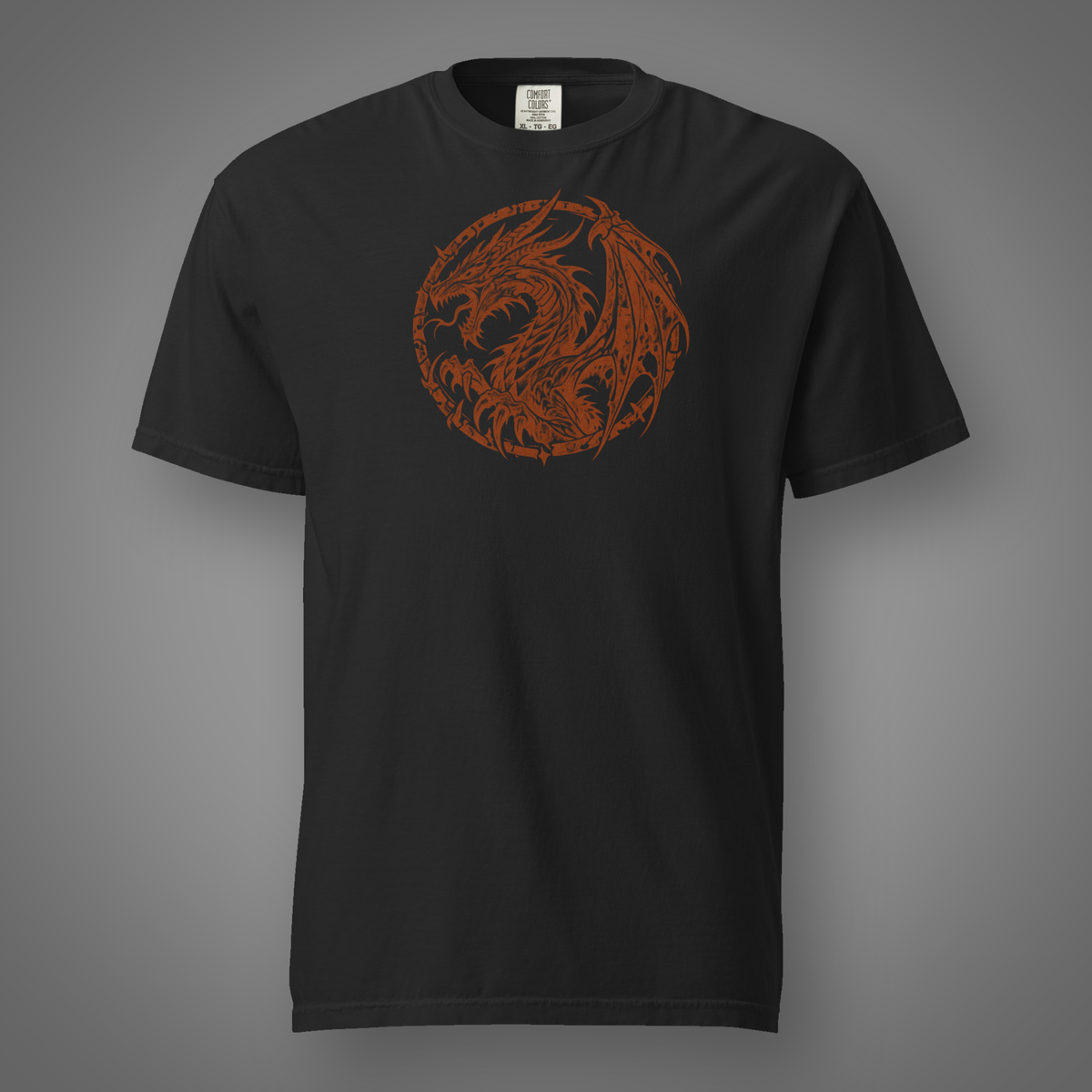 Dragon Seal – Mythic black T-shirt front studio mockup