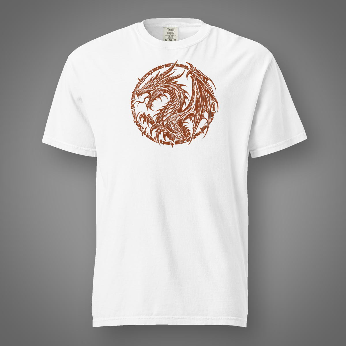 Dragon Seal – Mythic white T-shirt front studio mockup
