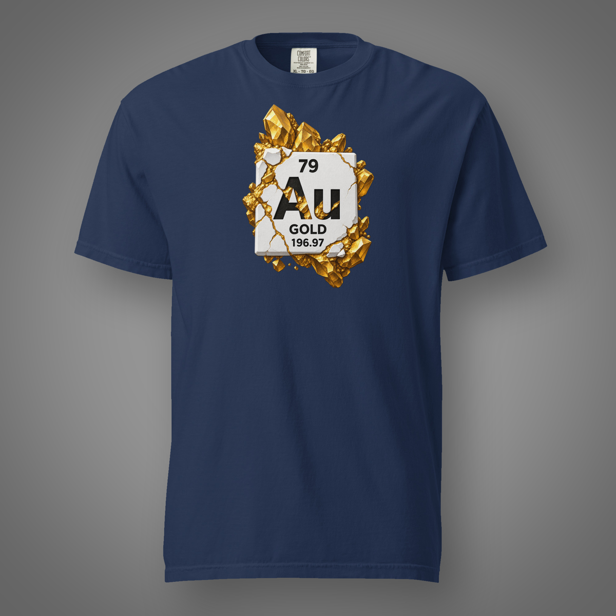 Gold periodic table graphic tee true-navy front studio