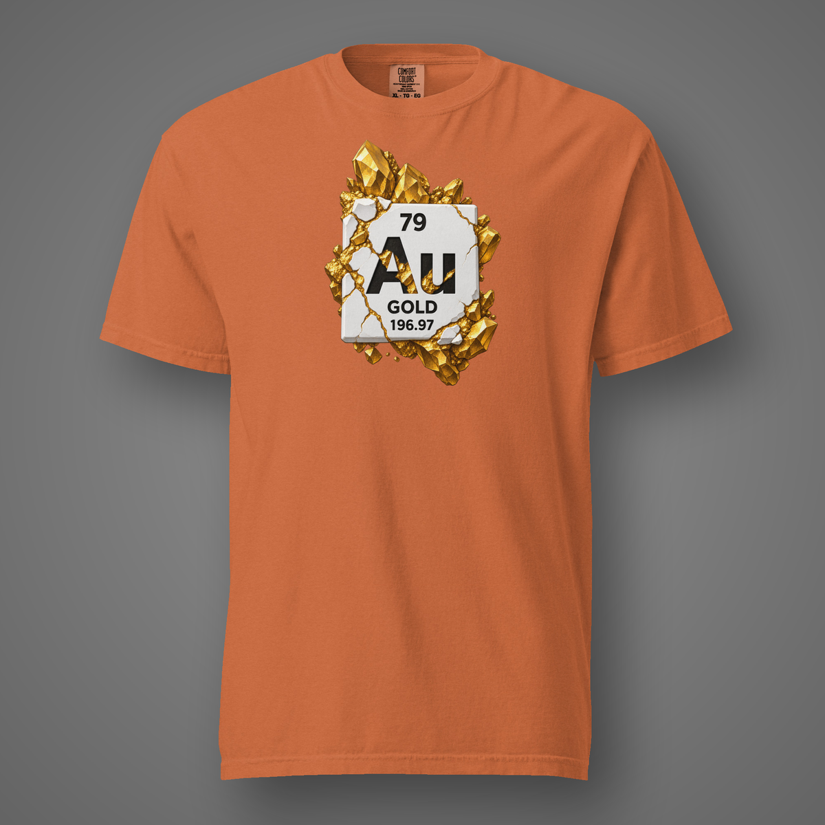 Gold periodic table graphic tee yam front studio