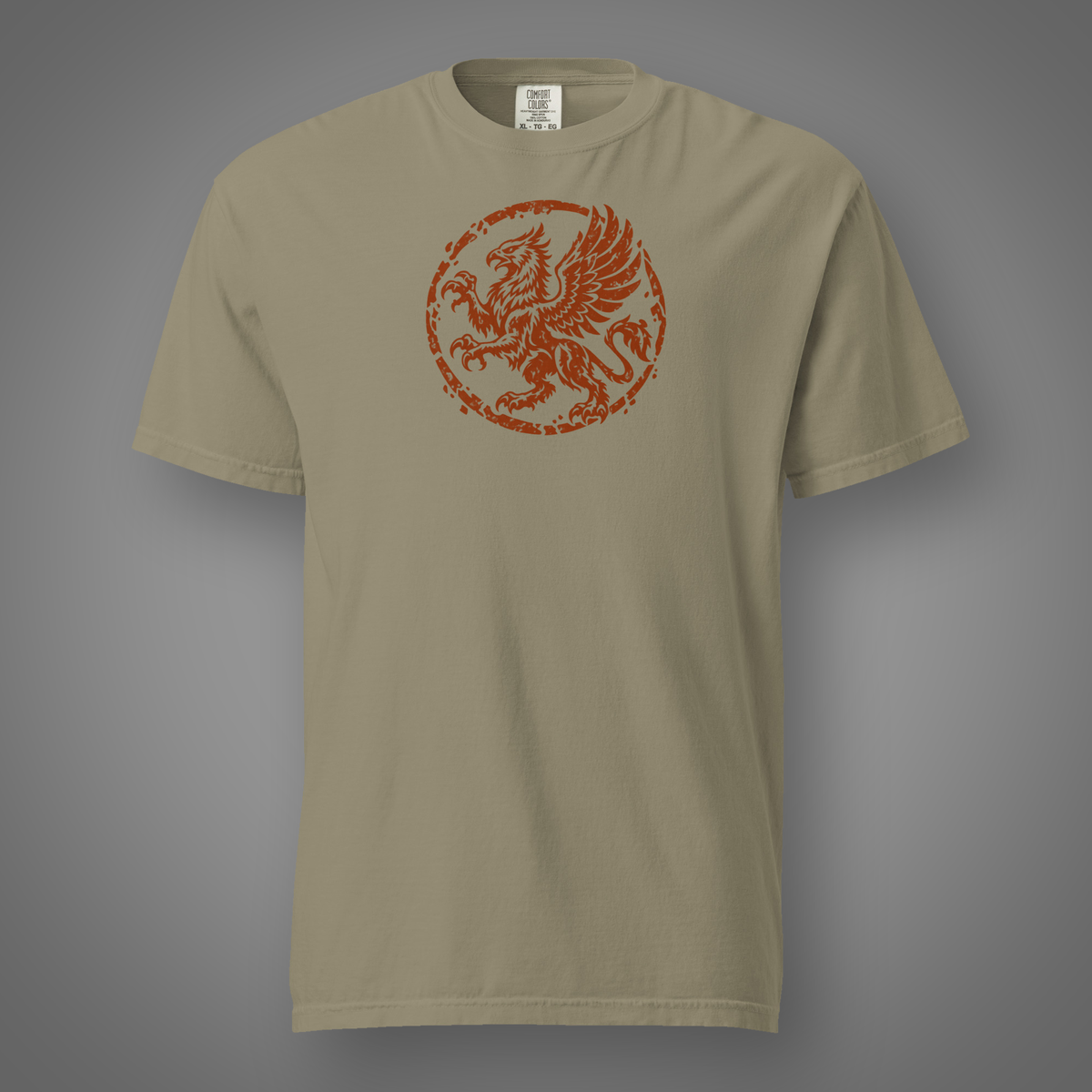 Griffin Seal – Mythic sandstone T-shirt front studio mockup