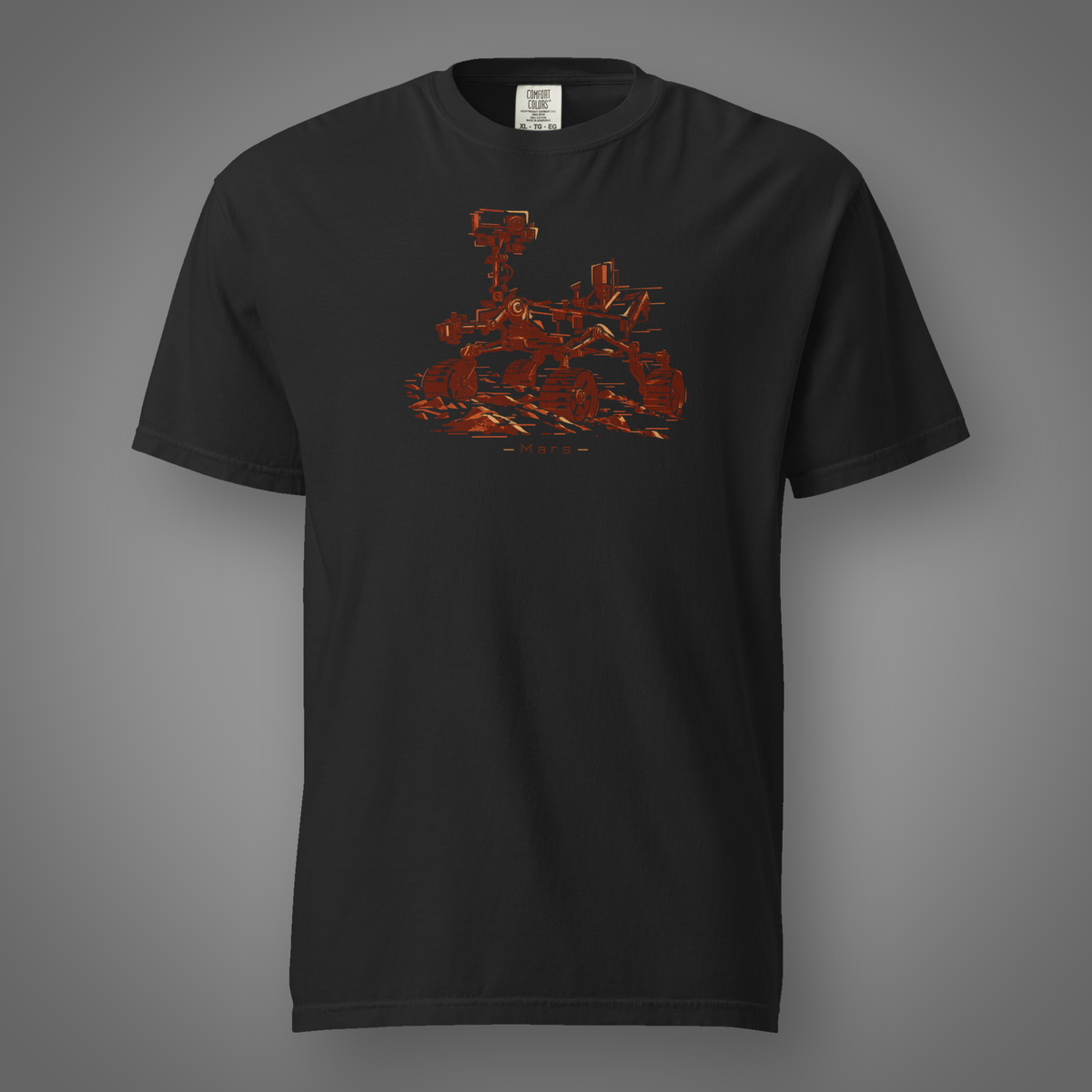 Mars Rover - Wanderer graphic T-shirt in black, front studio mockup