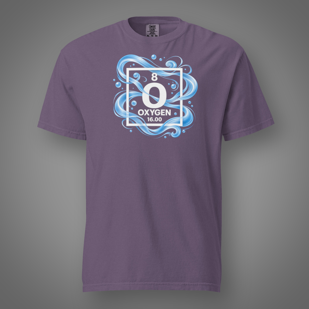 Oxygen periodic table T-shirt – Grape – FeralSpark studio mockup