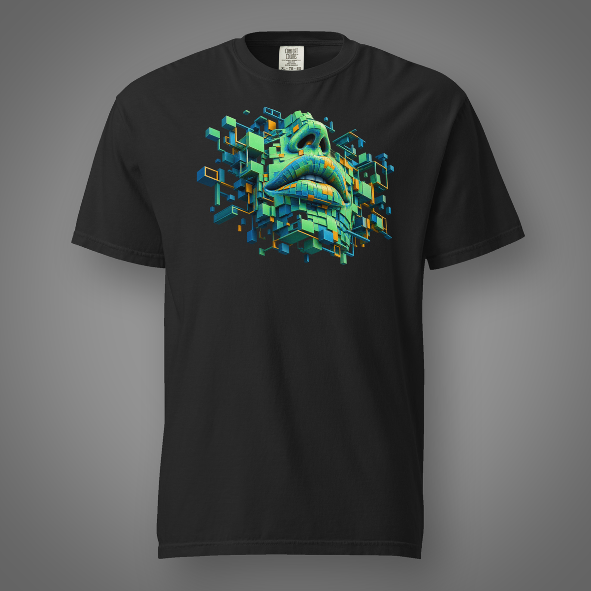 Shatter Face - Digital graphic T-shirt in Black, front studio mockup