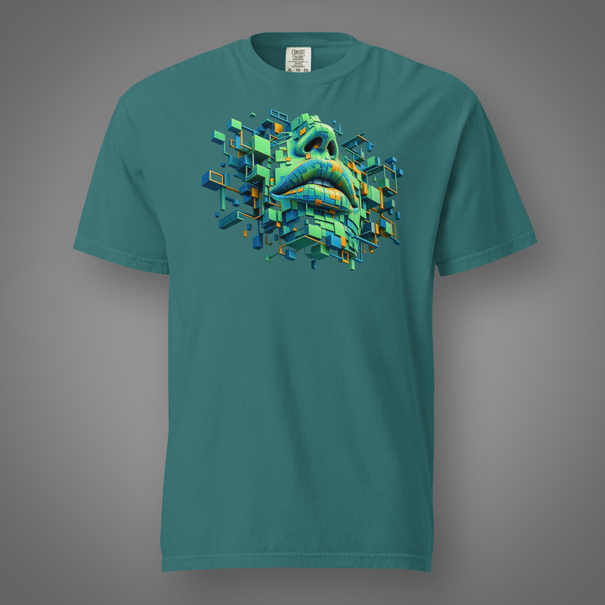 Shatter Face - Digital graphic T-shirt in Emerald, front studio mockup