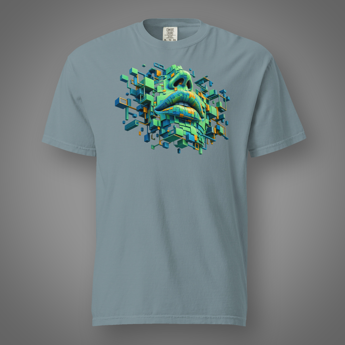 Shatter Face - Digital graphic T-shirt in Ice Blue, front studio mockup