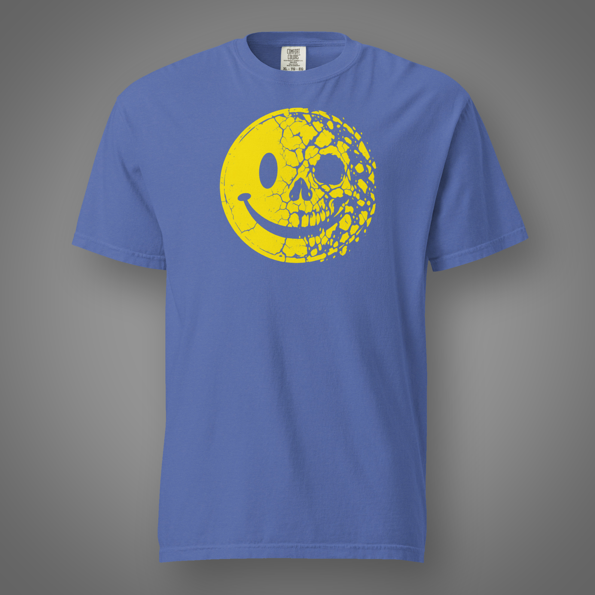 Smiley Face - Skull graphic T-shirt in Mystic Blue, front studio mockup