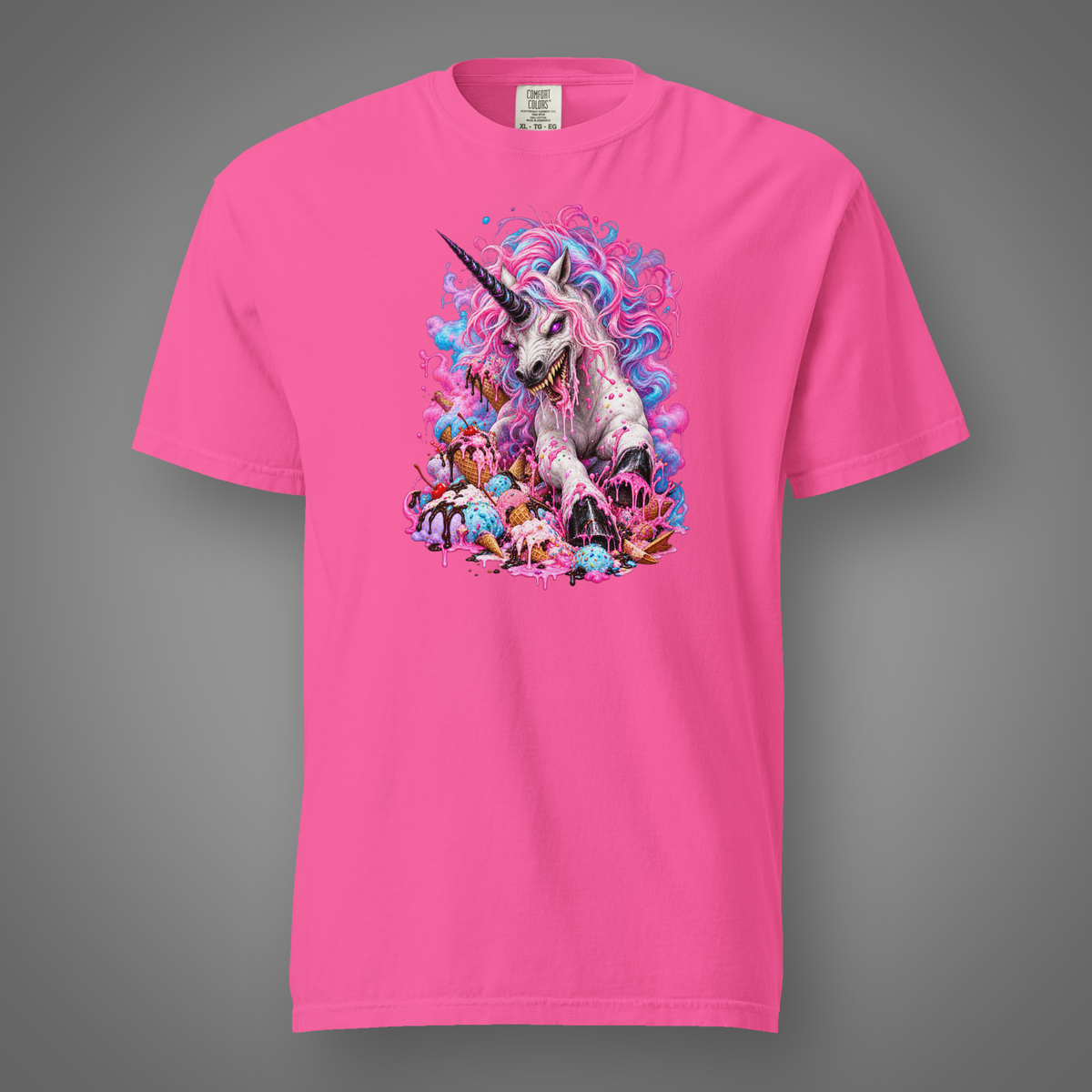 Unicorn - Chaos Candy graphic T-shirt in Neon Pink